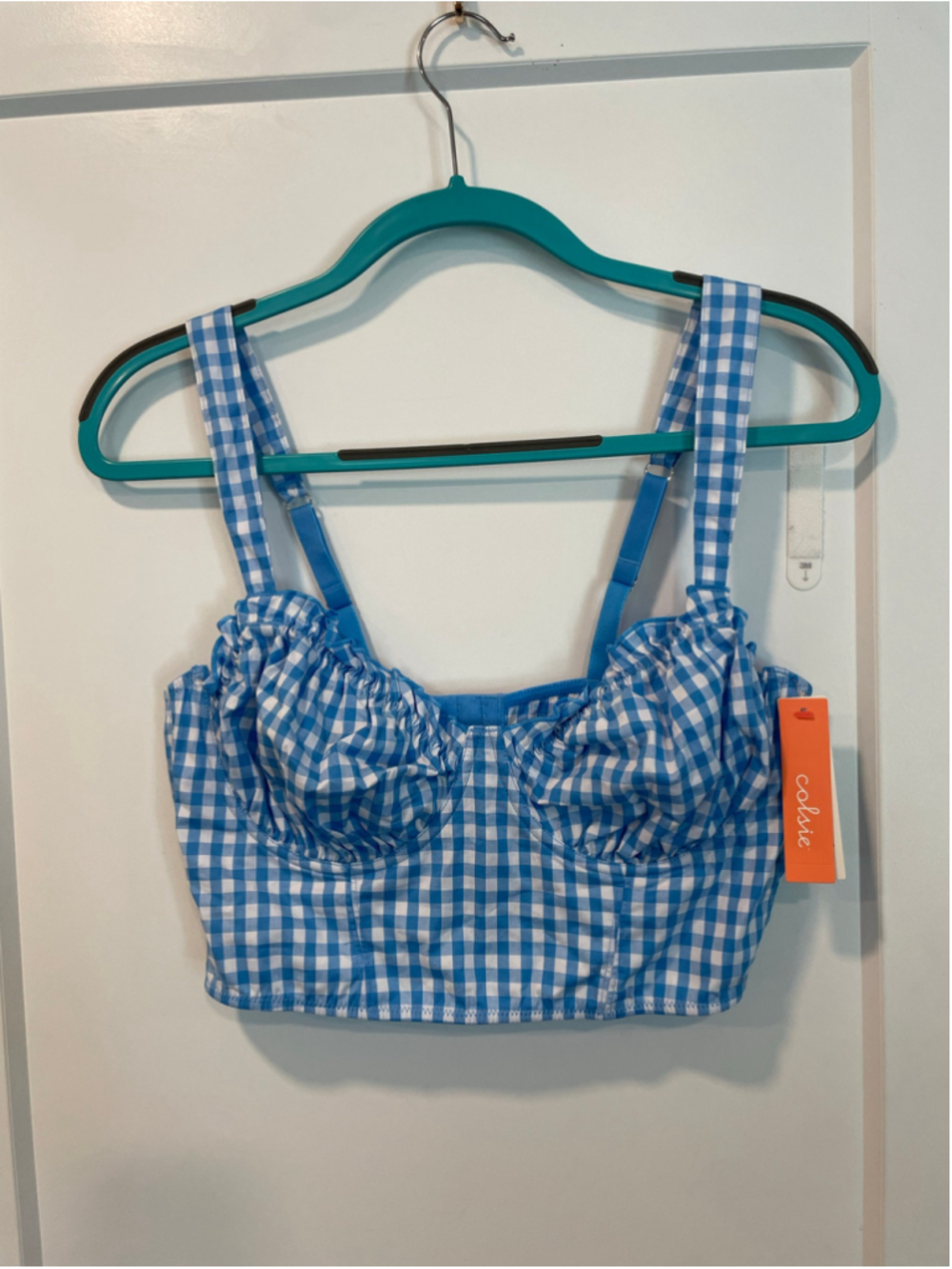 Women's Colsie Gingham Bralette Crop Top Blue White Size L NWT
